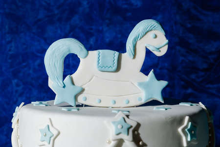 Close up view of an anniversary sweet boy cakeの写真素材