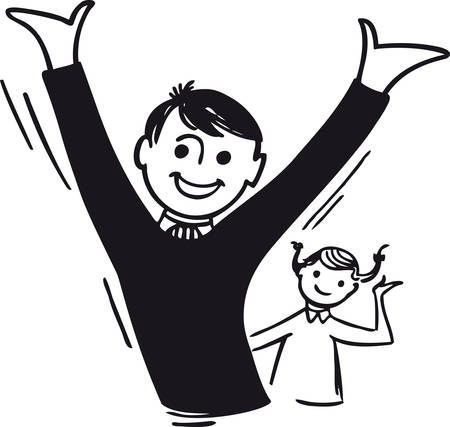 Cheering boy and girl, Retro Vector Illustrationのイラスト素材