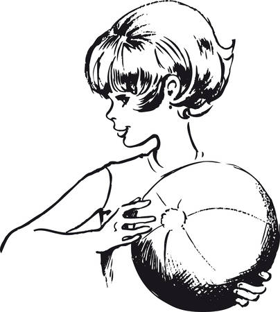 Girl with ball, Retro Vector Illustrationのイラスト素材