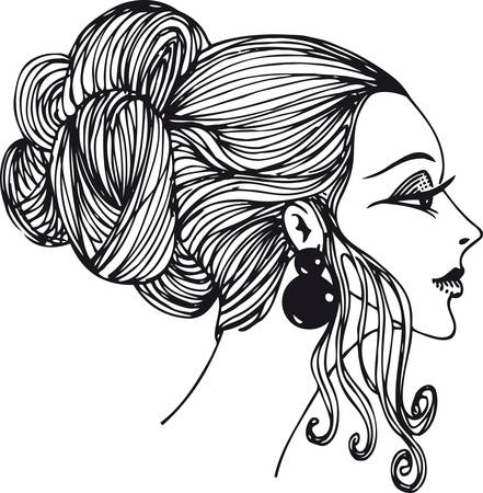 Retro woman with beautiful hair, Retro Vector Illustrationのイラスト素材