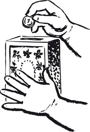 Hands of a child with money box, Retro Vector Illustrationのイラスト素材