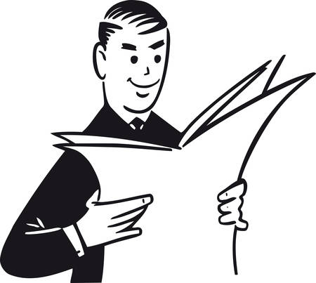 Man reading newspaper, Retro Vector Illustrationのイラスト素材
