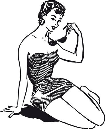Beautiful woman at the beach, Retro Vector Illustrationのイラスト素材