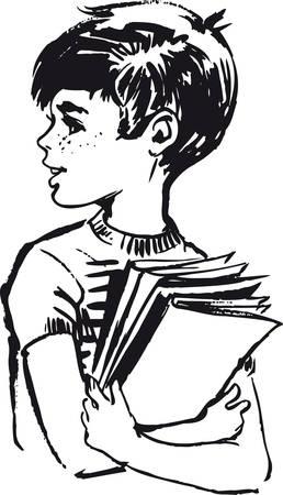 Boy with exercing books, Retro Vector Illustrationのイラスト素材