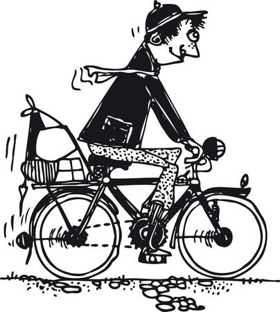 Funny man on a bicycle, Retro Vector Illustrationのイラスト素材