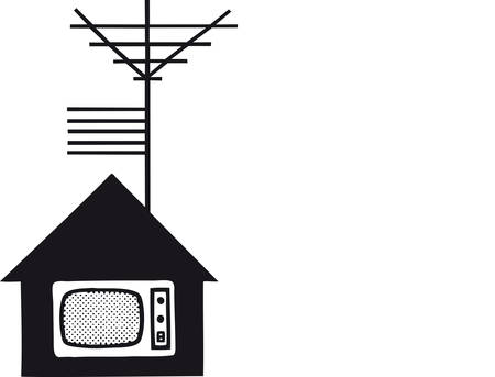 TV house with antenna, Retro Vector Illustrationのイラスト素材