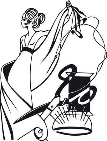 Woman wrapped in textile, Retro Vector Illustrationのイラスト素材