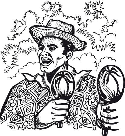 South American with rattles, Retro Vector Illustrationのイラスト素材