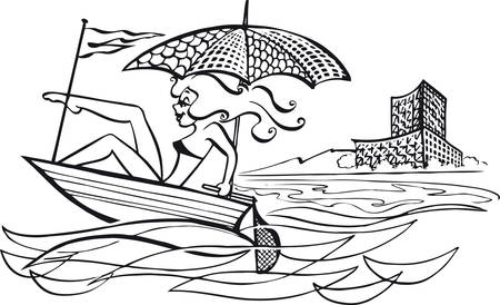 Woman on a speedboat, Retro Vector Illustrationのイラスト素材