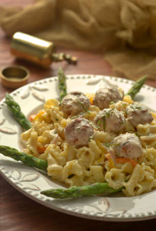 Meatballs with Pasta and Aspargagusの写真素材
