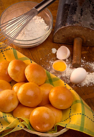 Bread Rolls in a Basketの写真素材