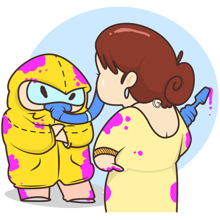 Illustration of a Kid Boy and Girl Wearing Surgical Maskのイラスト素材