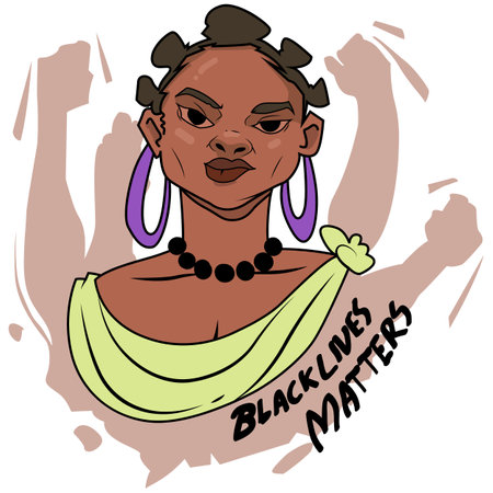 Black Lives Matter, BLM, No Racism, Statement. Young African Americans: man and woman against racism. Black citizens are fighting for equality.のイラスト素材