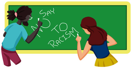 Black Lives Matter, BLM, No Racism, Statement. Young African Americans: man and woman against racism. Black citizens are fighting for equality.のイラスト素材