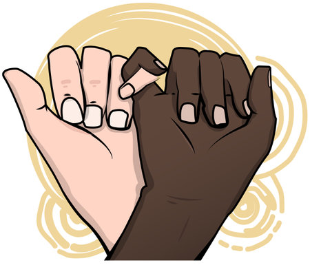 Illustration of two hands holding each other on a white background.のイラスト素材