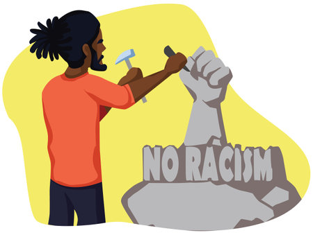Black Lives Matter, BLM, No Racism, Statement. Young African Americans: man and woman against racism. Black citizens are fighting for equality.のイラスト素材