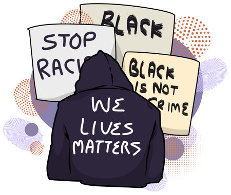 Vector illustration of a black bag with the words stop racism. Stop racism.のイラスト素材