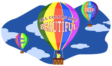 A vector illustration of a hot air balloon with the words All you need is a beautiful balloon.のイラスト素材