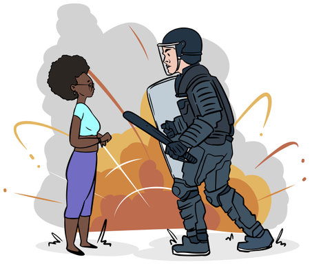 Black Lives Matter, BLM, No Racism, Statement. Young African Americans: man and woman against racism. Black citizens are fighting for equality.のイラスト素材