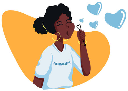 Black Lives Matter, BLM, No Racism, Statement. Young African Americans: man and woman against racism. Black citizens are fighting for equality.のイラスト素材