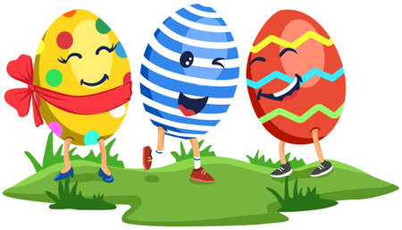 Easter eggs in the garden. Vector illustration on a white background.のイラスト素材