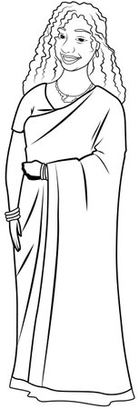 Black and white vector illustration of a woman in a long dress.のイラスト素材