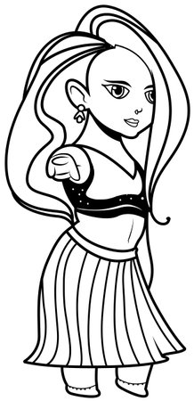 Black and White Cartoon Illustration of Cute Girl or Woman for Coloring Bookのイラスト素材