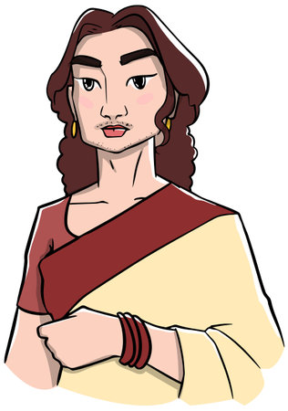 Illustration of a young Indian woman with a scarf around her neckのイラスト素材