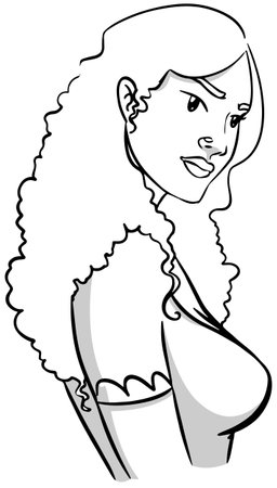 Beautiful woman with curly hair. Vector illustration ready for vinyl cutting.のイラスト素材