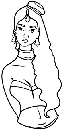 Black and White Cartoon Illustration of Woman with Long Hair for Coloring Bookのイラスト素材