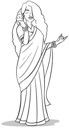 Statue of Virgin Mary with baby Jesus. Vector illustration. Coloring book for children.のイラスト素材