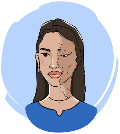 Illustration of a young woman with long hair wearing a blue shirtのイラスト素材