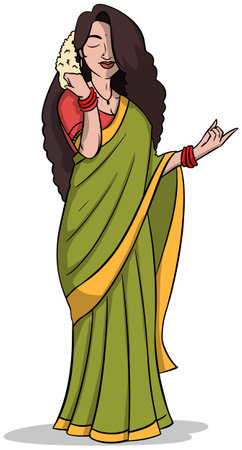 Indian woman in traditional costume. Vector illustration of a young Indian woman.のイラスト素材