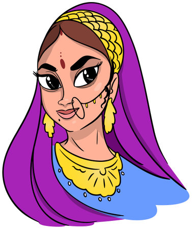 Vector illustration of a beautiful indian girl in a traditional dress.のイラスト素材
