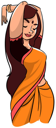 Beautiful Indian woman in saree on white background. Vector illustrationのイラスト素材