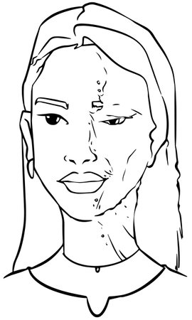 Black and White Cartoon Illustration of a Woman's Face for Coloring Bookのイラスト素材