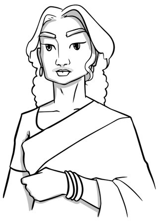 Sketch of a beautiful young woman in a white coat.のイラスト素材