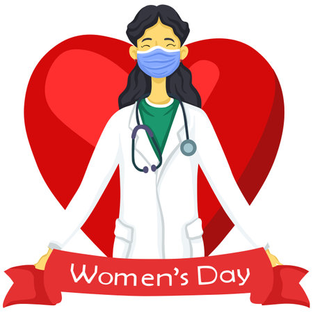 Female doctor with stethoscope and red heart. Vector illustration.のイラスト素材