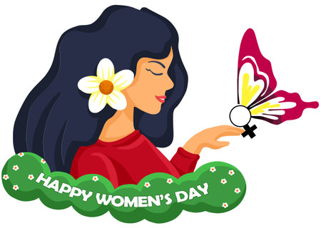 Illustration of a Woman Celebrating Women's Day with a Butterflyのイラスト素材