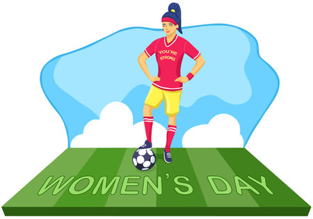 World Women's Day. Vector illustration of a soccer player on the field.のイラスト素材