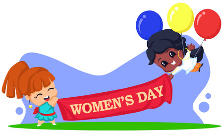 Illustration of Stickman Kids Celebrating International Womens Dayのイラスト素材