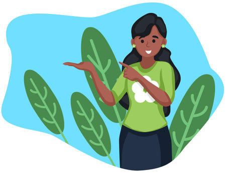 Vector illustration of an african american woman pointing at something with her fingerのイラスト素材
