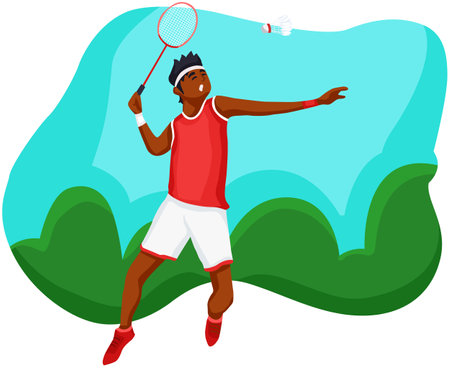 Badminton player with racket and shuttlecock. Vector illustration.のイラスト素材