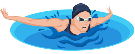 Swimmer in the pool on a white background. Vector illustration.のイラスト素材