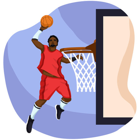 Basketball player with ball. Vector illustration in a flat style.のイラスト素材