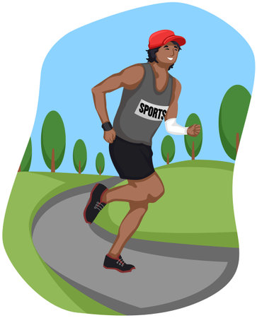 An african american man running in the park. Vector illustration.のイラスト素材