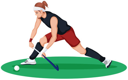 Illustration of a woman playing hockey on a white background. Vector illustration.のイラスト素材