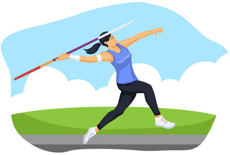 Athlete with a javelin. Vector illustration in cartoon styleのイラスト素材