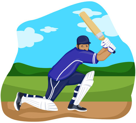 Illustration of a Cricket Player Playing a Game of Cricketのイラスト素材