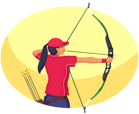 Archery sport, archery player aiming with bow and arrow vector illustrationのイラスト素材